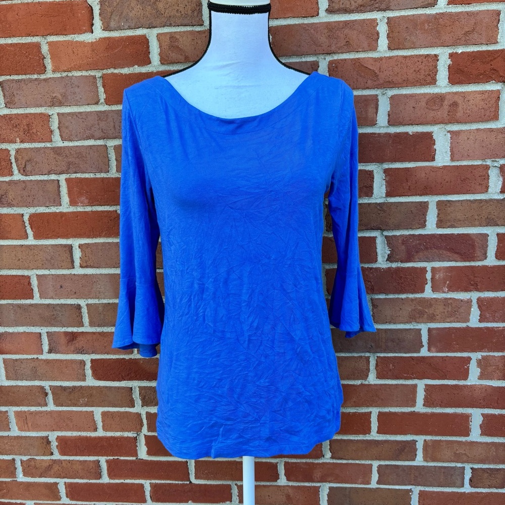 Lilly Pulitzer Beckon Blue Fontaine Keyhole Back 3/4 Sleeve Top Womens Small